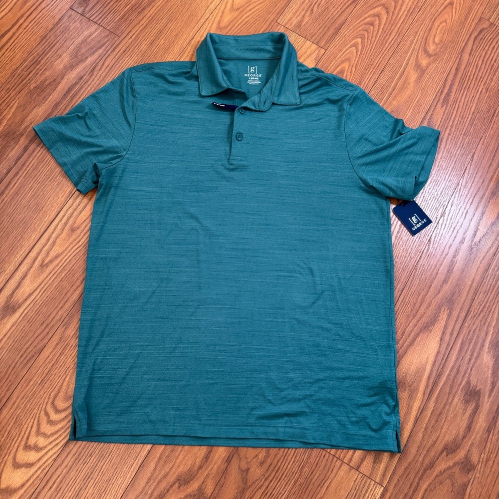 George Mens Performance Polo Shirt Green Space Dye Moisture Wicking Size L NWT